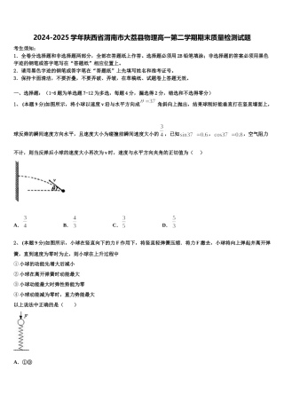 2024-2025学年陕西省渭南市大荔县物理高一第二学期期末质量检测试题含解析