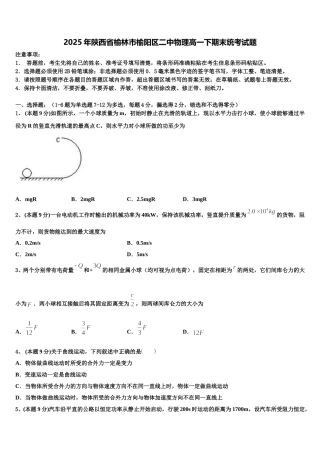 2025年陕西省榆林市榆阳区二中物理高一下期末统考试题含解析