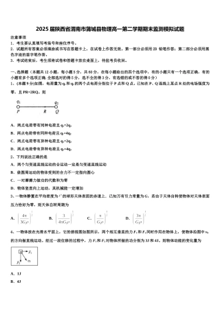 2025届陕西省渭南市蒲城县物理高一第二学期期末监测模拟试题含解析