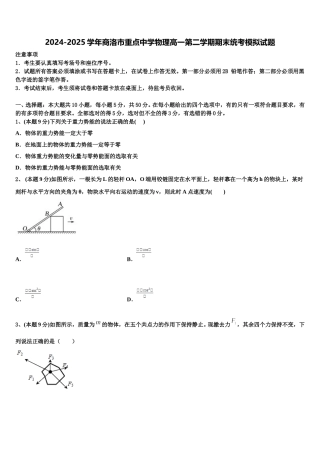 2024-2025学年商洛市重点中学物理高一第二学期期末统考模拟试题含解析