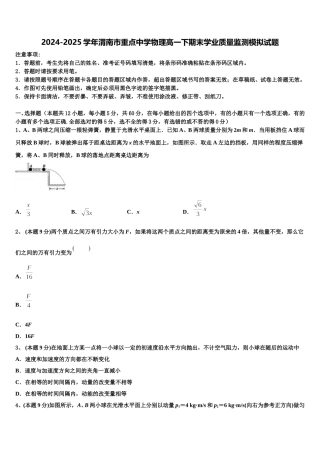 2024-2025学年渭南市重点中学物理高一下期末学业质量监测模拟试题含解析