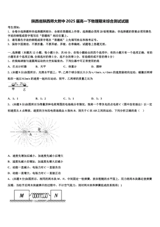 陕西省陕西师大附中2025届高一下物理期末综合测试试题含解析