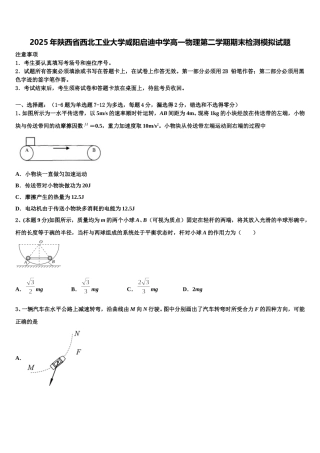 2025年陕西省西北工业大学咸阳启迪中学高一物理第二学期期末检测模拟试题含解析