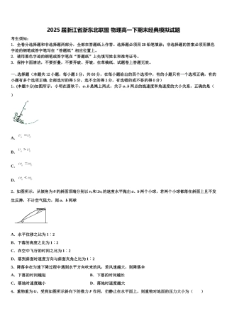 2025届浙江省浙东北联盟 物理高一下期末经典模拟试题含解析