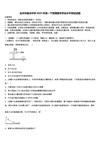 台州市重点中学2025年高一下物理期末学业水平测试试题含解析