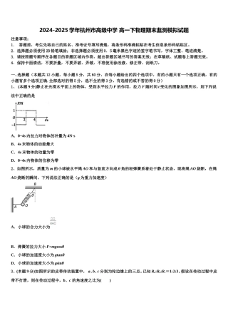 2024-2025学年杭州市高级中学 高一下物理期末监测模拟试题含解析