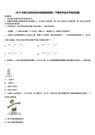 2025年浙江省名校协作体联盟物理高一下期末学业水平测试试题含解析