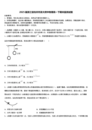 2025届浙江省杭州市浙大附中物理高一下期末监测试题含解析