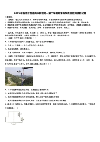 2025年浙江省普通高中物理高一第二学期期末教学质量检测模拟试题含解析