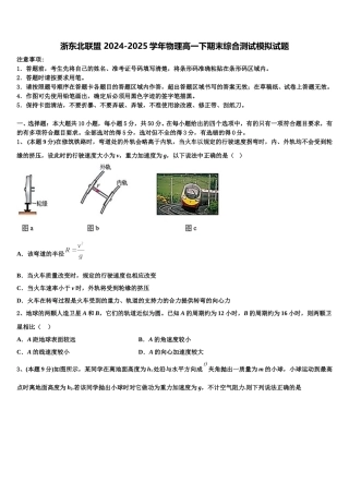浙东北联盟 2024-2025学年物理高一下期末综合测试模拟试题含解析