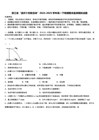 浙江省“温州十校联合体”2024-2025学年高一下物理期末监测模拟试题含解析