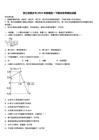 浙江省桐乡市2025年物理高一下期末统考模拟试题含解析