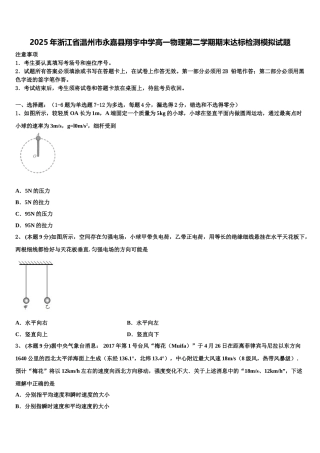 2025年浙江省温州市永嘉县翔宇中学高一物理第二学期期末达标检测模拟试题含解析