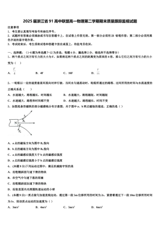 2025届浙江省91高中联盟高一物理第二学期期末质量跟踪监视试题含解析