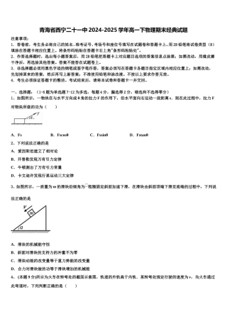 青海省西宁二十一中2024-2025学年高一下物理期末经典试题含解析