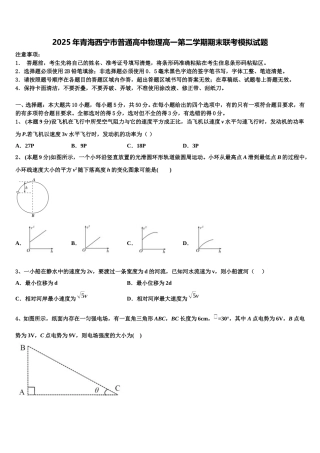 2025年青海西宁市普通高中物理高一第二学期期末联考模拟试题含解析