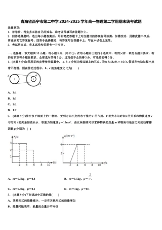 青海省西宁市第二中学2024-2025学年高一物理第二学期期末统考试题含解析