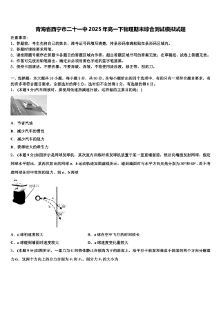 青海省西宁市二十一中2025年高一下物理期末综合测试模拟试题含解析