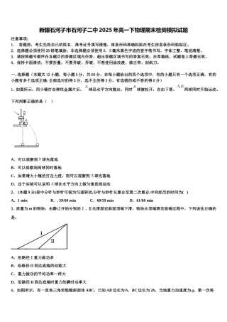 新疆石河子市石河子二中2025年高一下物理期末检测模拟试题含解析