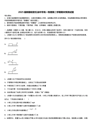 2025届新疆哈密石油中学高一物理第二学期期末预测试题含解析