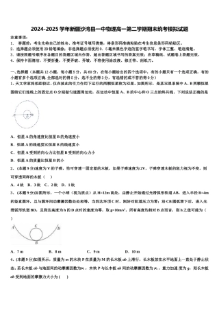 2024-2025学年新疆沙湾县一中物理高一第二学期期末统考模拟试题含解析