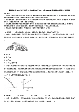 新疆维吾尔自治区阿克苏市高级中学2025年高一下物理期末质量检测试题含解析