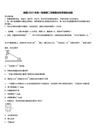 新疆2025年高一物理第二学期期末统考模拟试题含解析
