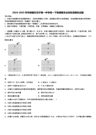 2024-2025学年新疆石河子第一中学高一下物理期末达标检测模拟试题含解析
