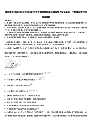 新疆维吾尔自治区昌吉自治州北京大学附属中学新疆分校2025年高一下物理期末综合测试试题含解析