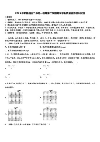 2025年新疆昌吉二中高一物理第二学期期末学业质量监测模拟试题含解析