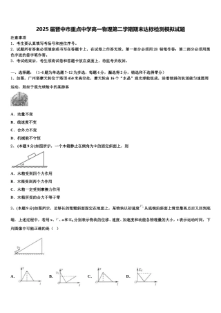 2025届晋中市重点中学高一物理第二学期期末达标检测模拟试题含解析