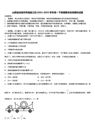山西省运城市芮城县三校2024-2025学年高一下物理期末检测模拟试题含解析
