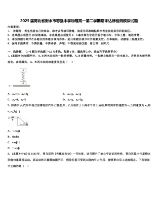 2025届河北省衡水市枣强中学物理高一第二学期期末达标检测模拟试题含解析