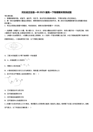 河北省正定县一中2025届高一下物理期末预测试题含解析
