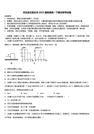 河北省石家庄市2025届物理高一下期末联考试题含解析