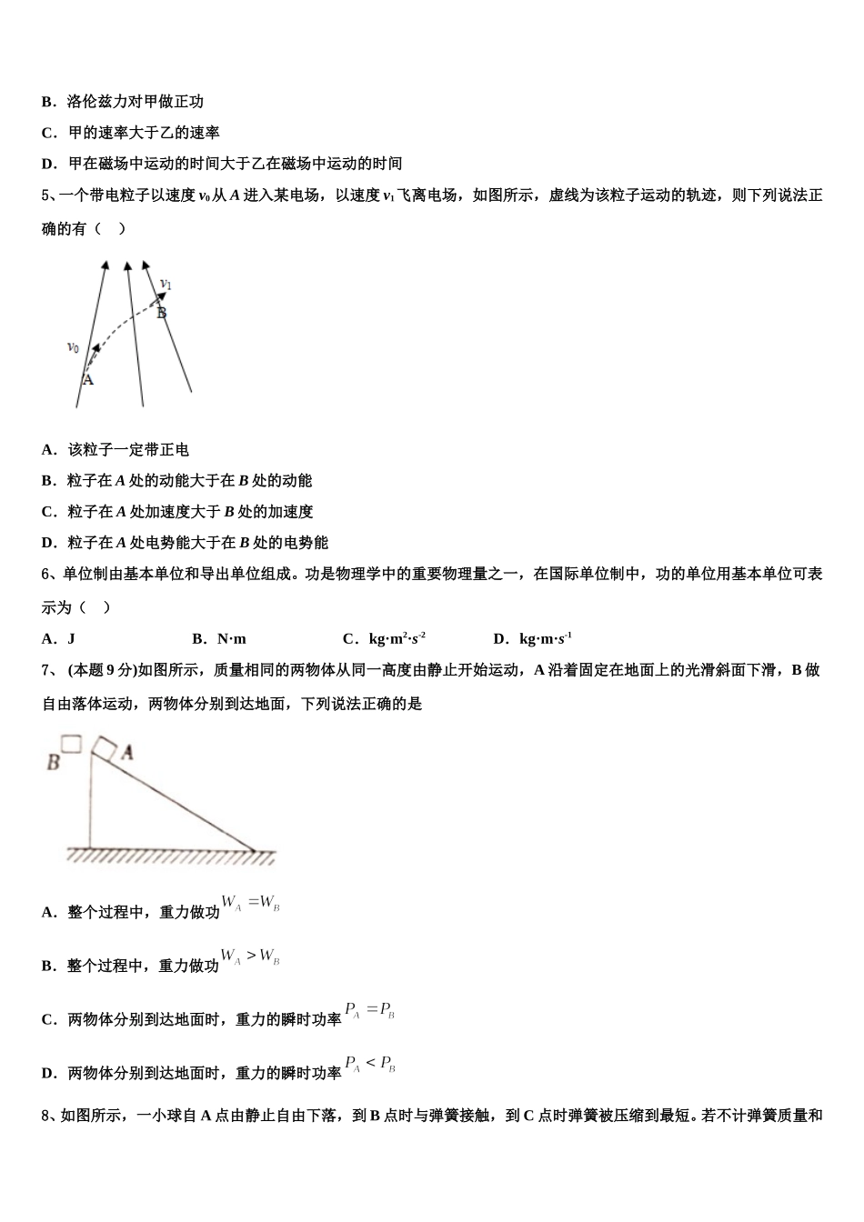 河北武邑中学2024-2025学年高一物理第二学期期末调研模拟试题含解析_第2页