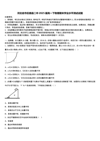 河北省市巨鹿县二中2025届高一下物理期末学业水平测试试题含解析