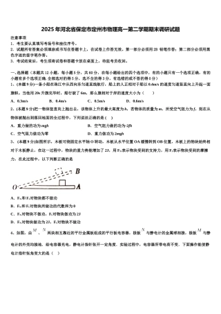 2025年河北省保定市定州市物理高一第二学期期末调研试题含解析