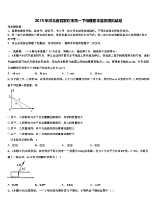 2025年河北省石家庄市高一下物理期末监测模拟试题含解析