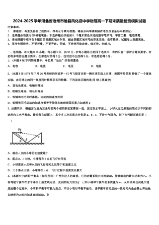 2024-2025学年河北省沧州市沧县凤化店中学物理高一下期末质量检测模拟试题含解析