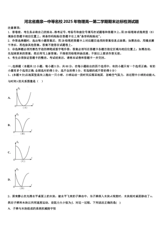 河北省鹿泉一中等名校2025年物理高一第二学期期末达标检测试题含解析