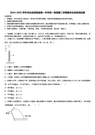 2024-2025学年河北省馆陶县第一中学高一物理第二学期期末达标检测试题含解析