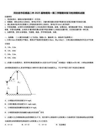 河北省市巨鹿县二中2025届物理高一第二学期期末复习检测模拟试题含解析