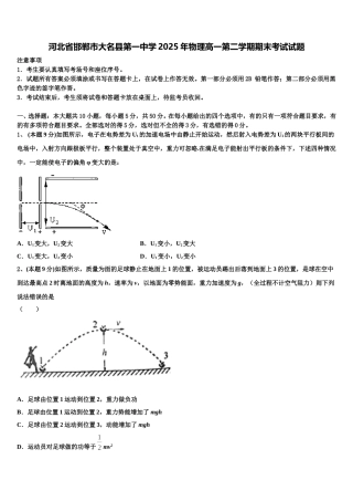 河北省邯郸市大名县第一中学2025年物理高一第二学期期末考试试题含解析