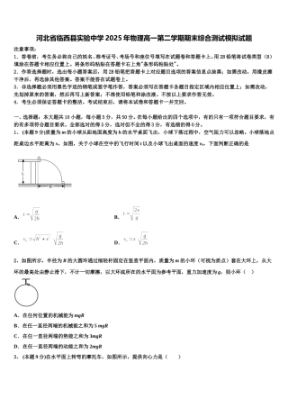 河北省临西县实验中学2025年物理高一第二学期期末综合测试模拟试题含解析