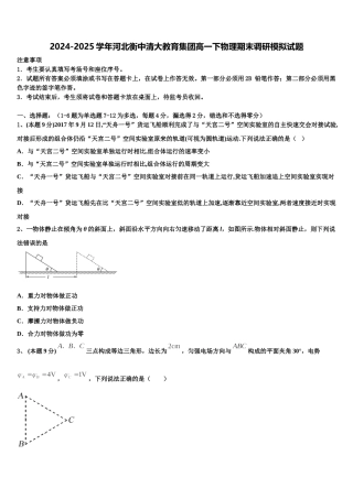 2024-2025学年河北衡中清大教育集团高一下物理期末调研模拟试题含解析