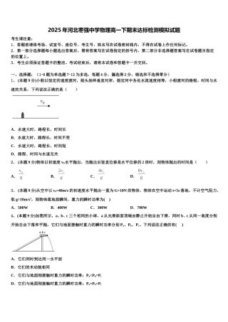 2025年河北枣强中学物理高一下期末达标检测模拟试题含解析