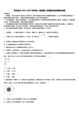 河北衡水2024-2025学年高一物理第二学期期末检测模拟试题含解析
