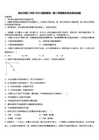 衡水市第二中学2025届物理高一第二学期期末综合测试试题含解析