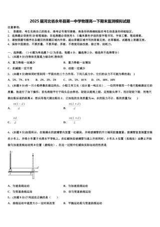 2025届河北省永年县第一中学物理高一下期末监测模拟试题含解析